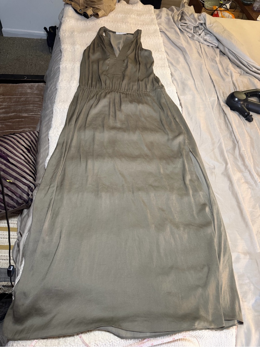 A.L.C Olive Green Silky Sleeveless Maxi Dress elastic waist